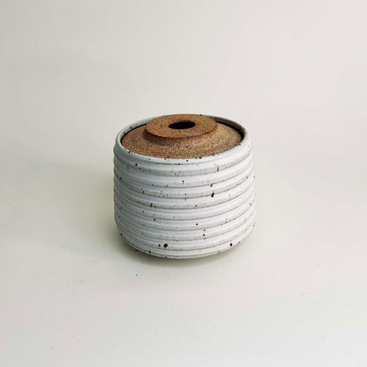 Tapered, Ribbed Lidded Vessel in Matte White