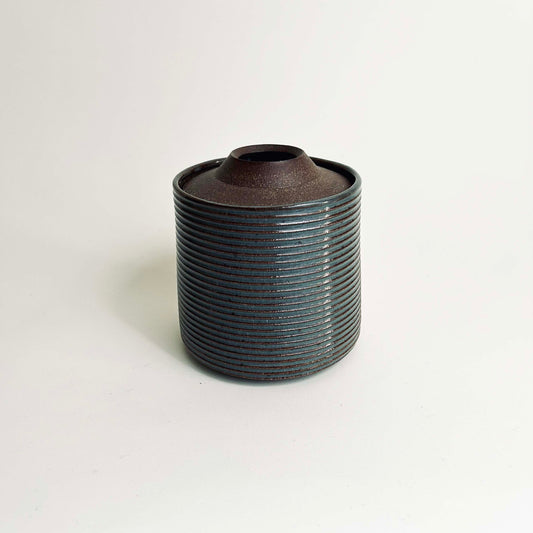 Tapered, Textured Vessel w/ Angular Lid in Celadon