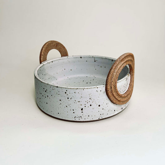 Serving Bowl w/ Ribbed Handles in Matte White