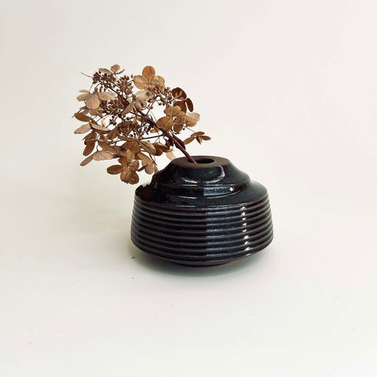 Cylindrical Textured Bud Vase in Oil Spot