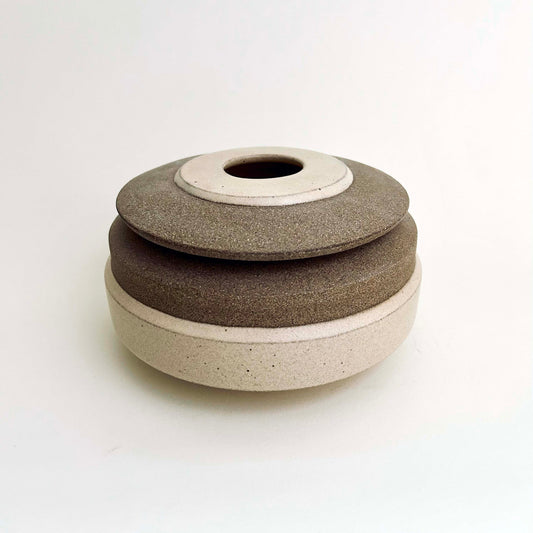 Wide Angular Lidded Vessel in Eggshell White