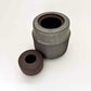 Tall Cylindrical Ribbed Lidded Container in Greige