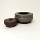 Wide, Textured Cylindrical Lidded Container in Greige