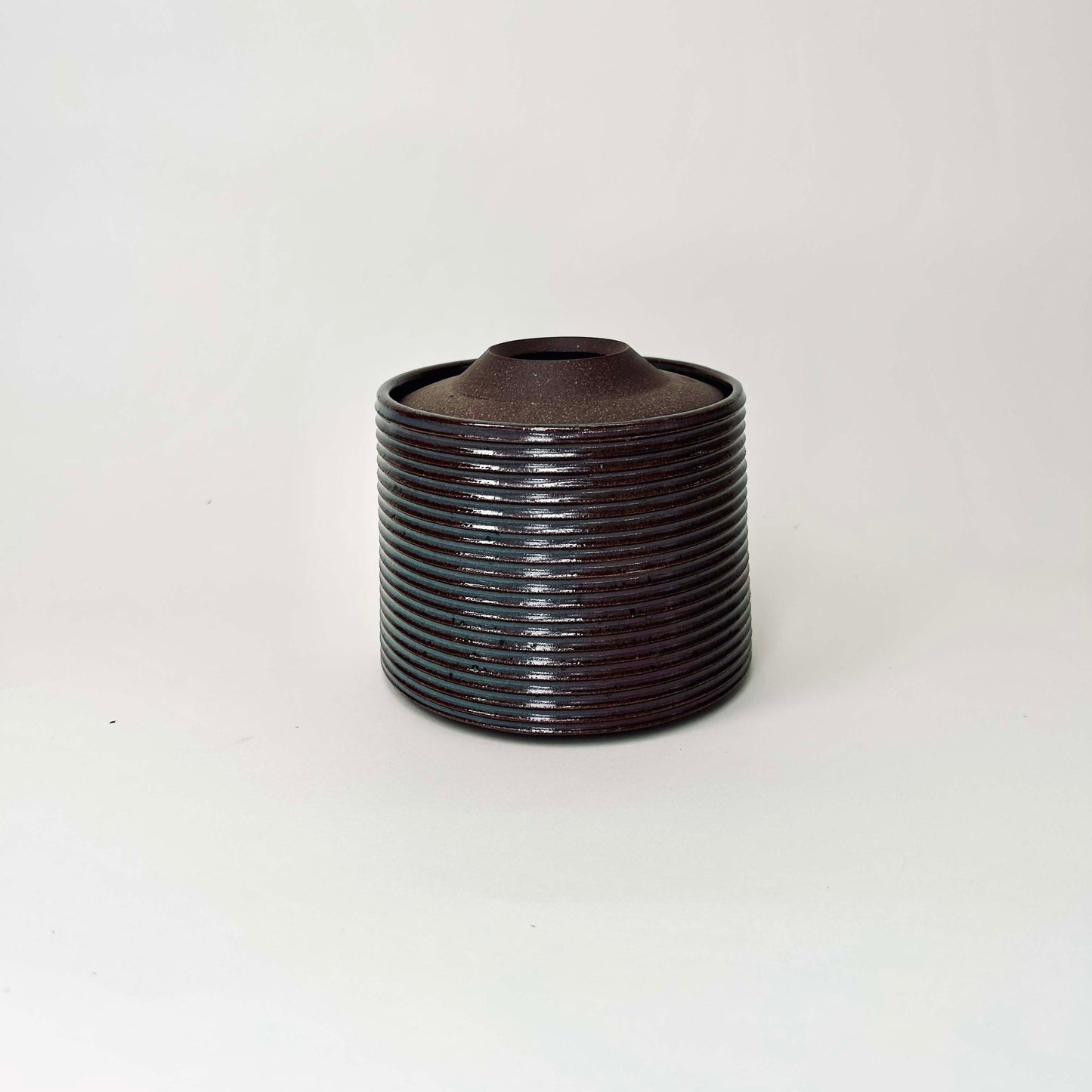 Tapered, Textured Vessel w/ Angular Lid in Celadon