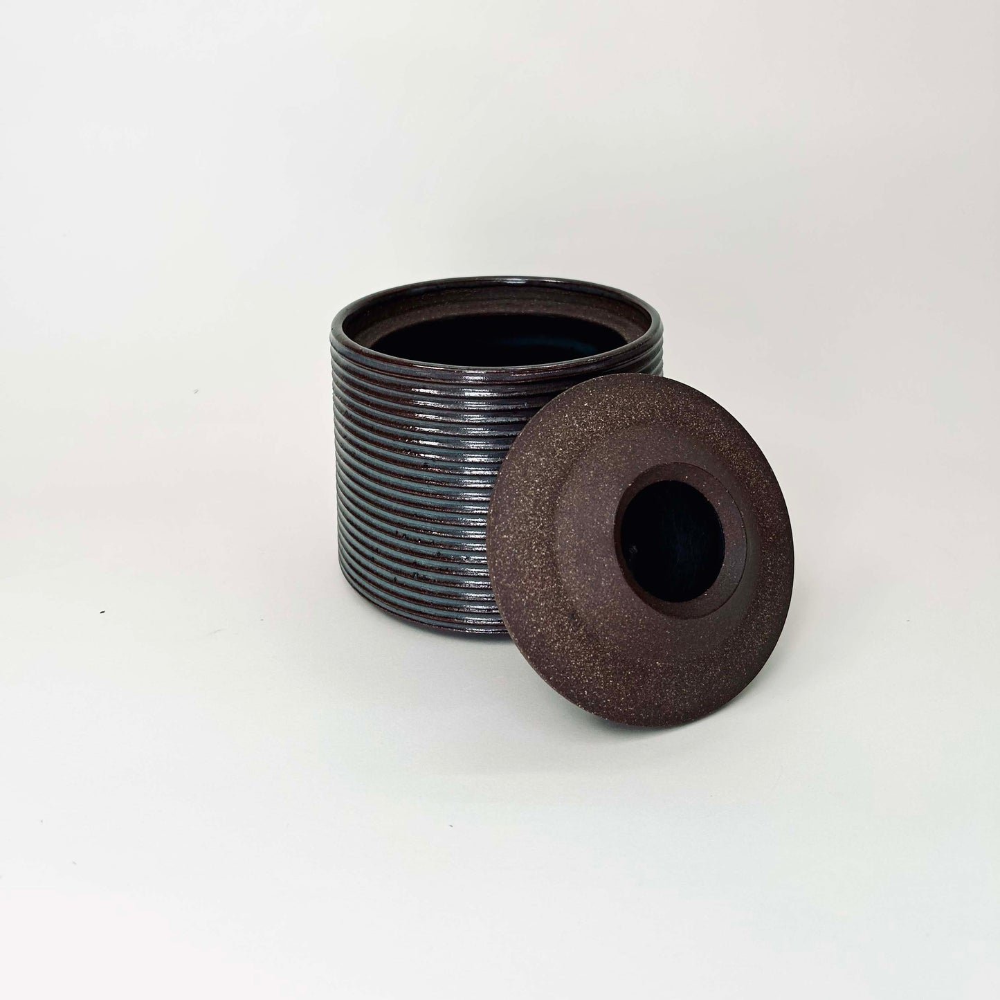 Tapered, Textured Vessel w/ Angular Lid in Celadon