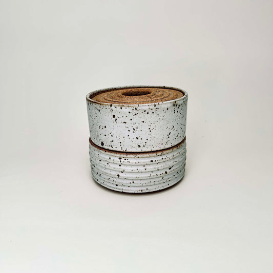 Two-Tiered Cylindrical Ribbed Lidded Container in Matte White