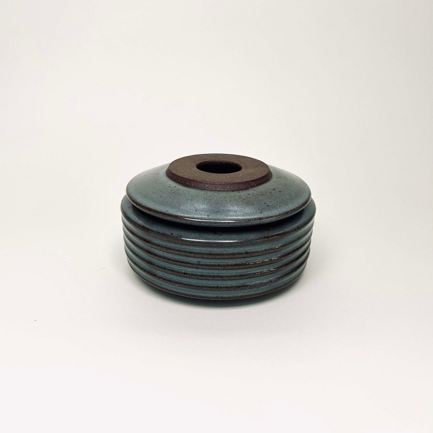 Cylindrical Ribbed Lidded Vessel in Celadon