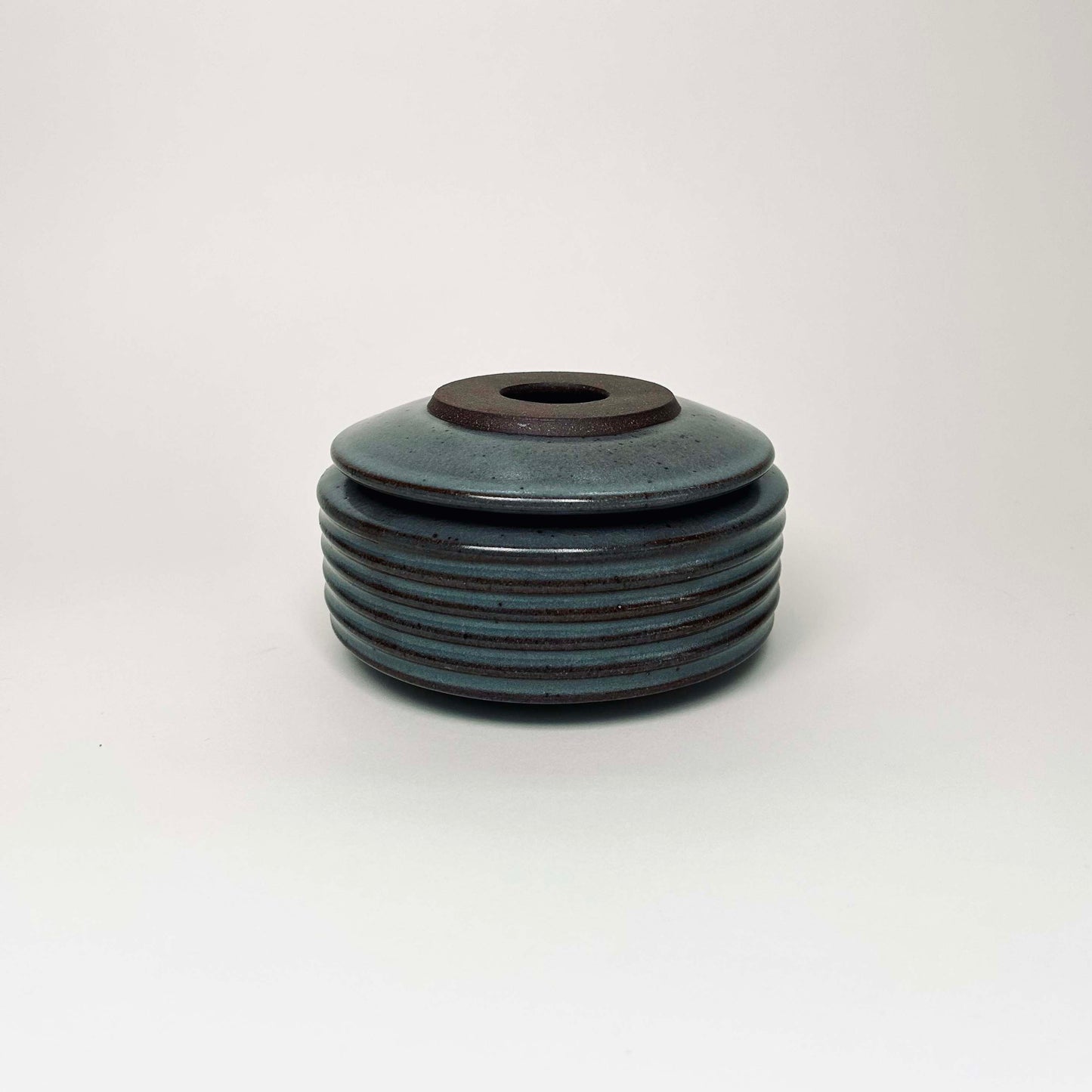 Cylindrical Ribbed Lidded Vessel in Celadon