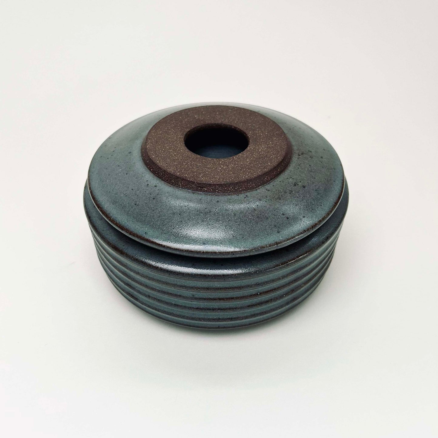 Cylindrical Ribbed Lidded Vessel in Celadon