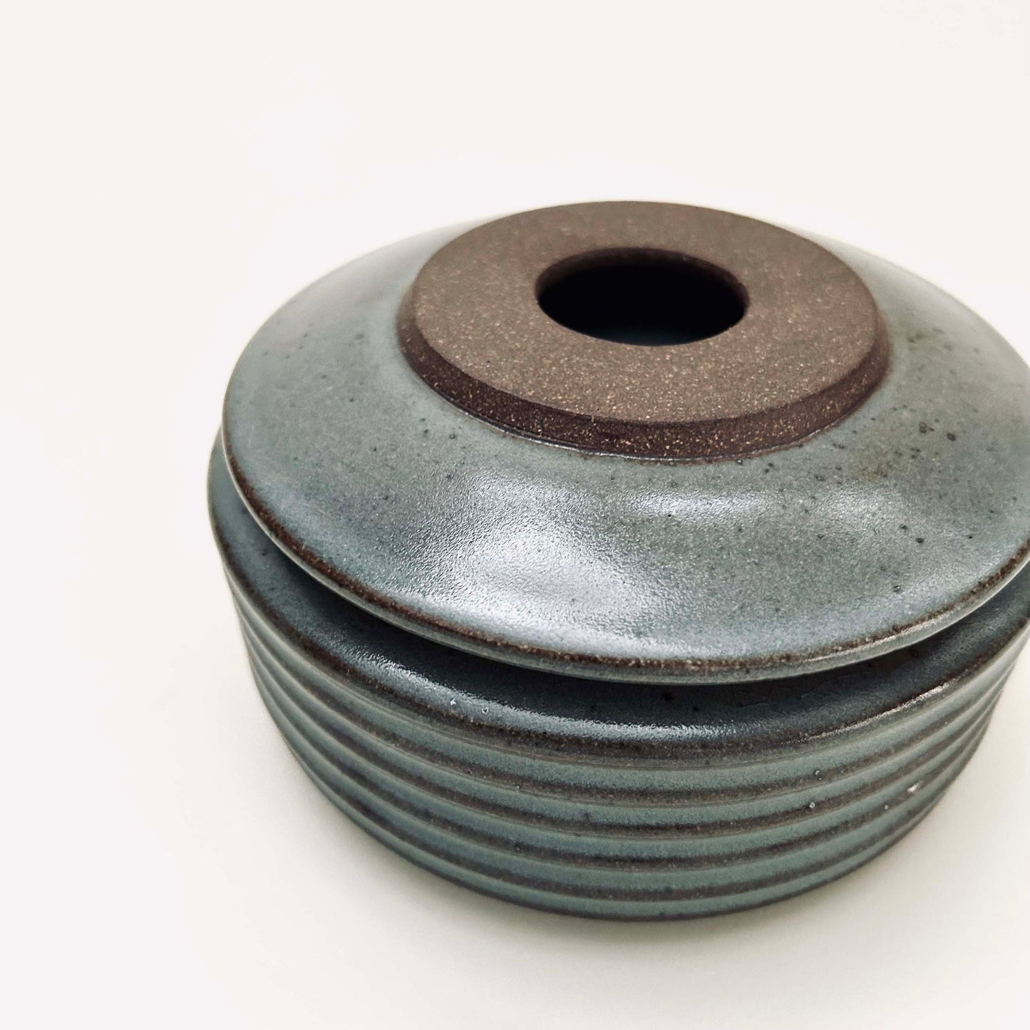 Cylindrical Ribbed Lidded Vessel in Celadon
