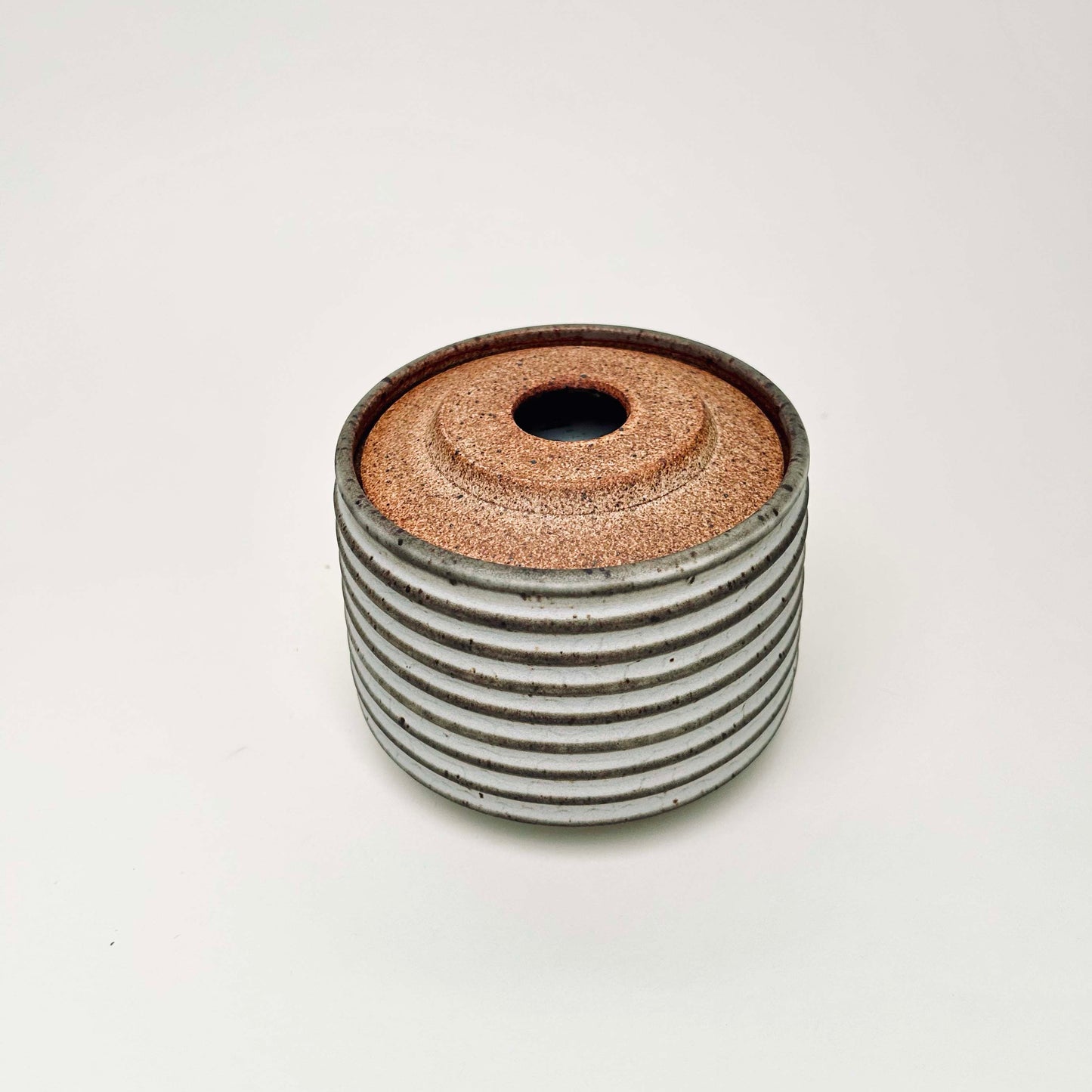 Tapered Ribbed Lidded Vessel in Mocha Cream