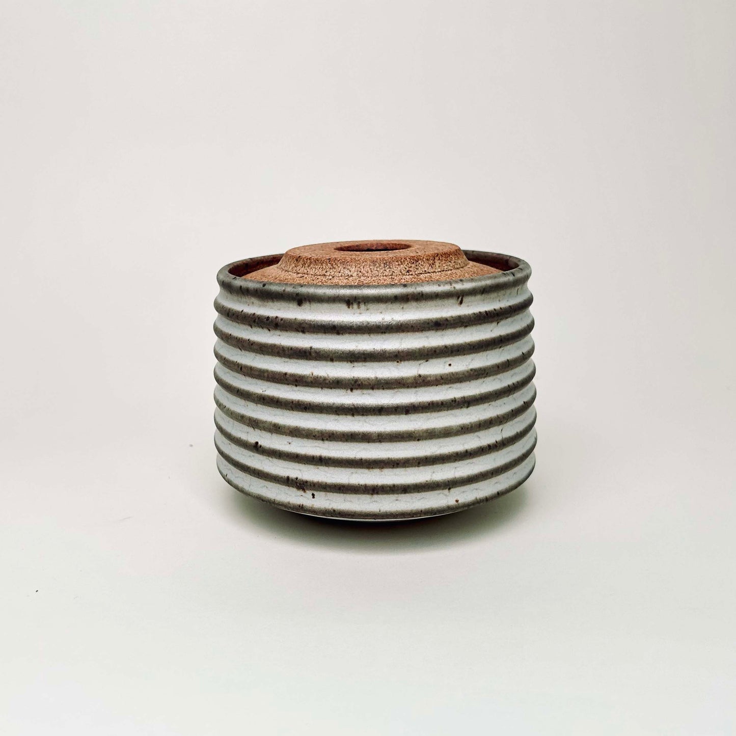 Tapered Ribbed Lidded Vessel in Mocha Cream