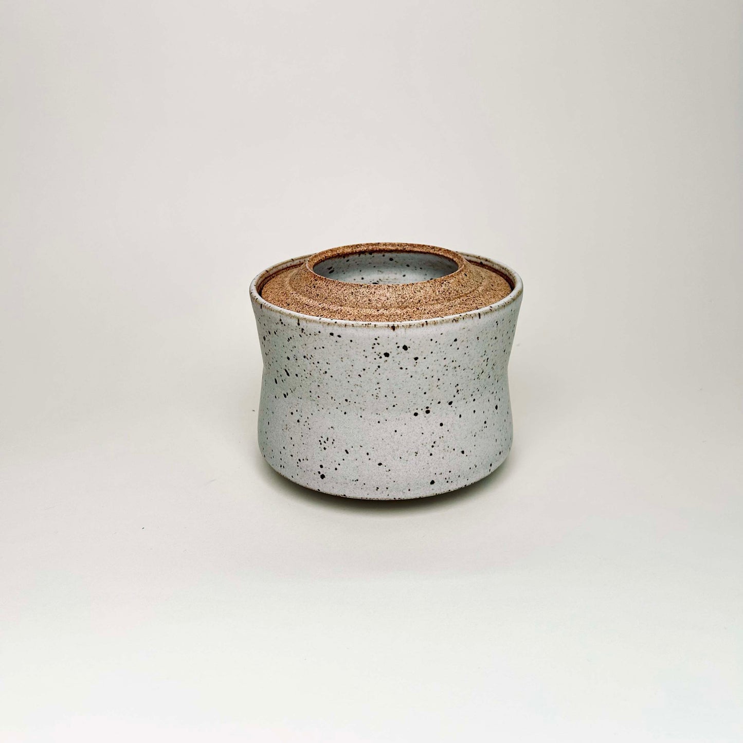 Wide, Angular Lidded Vessel in White