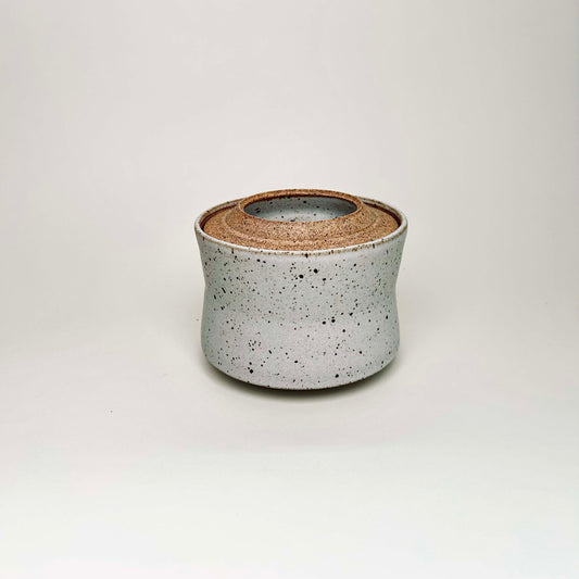 Wide, Angular Lidded Vessel in White