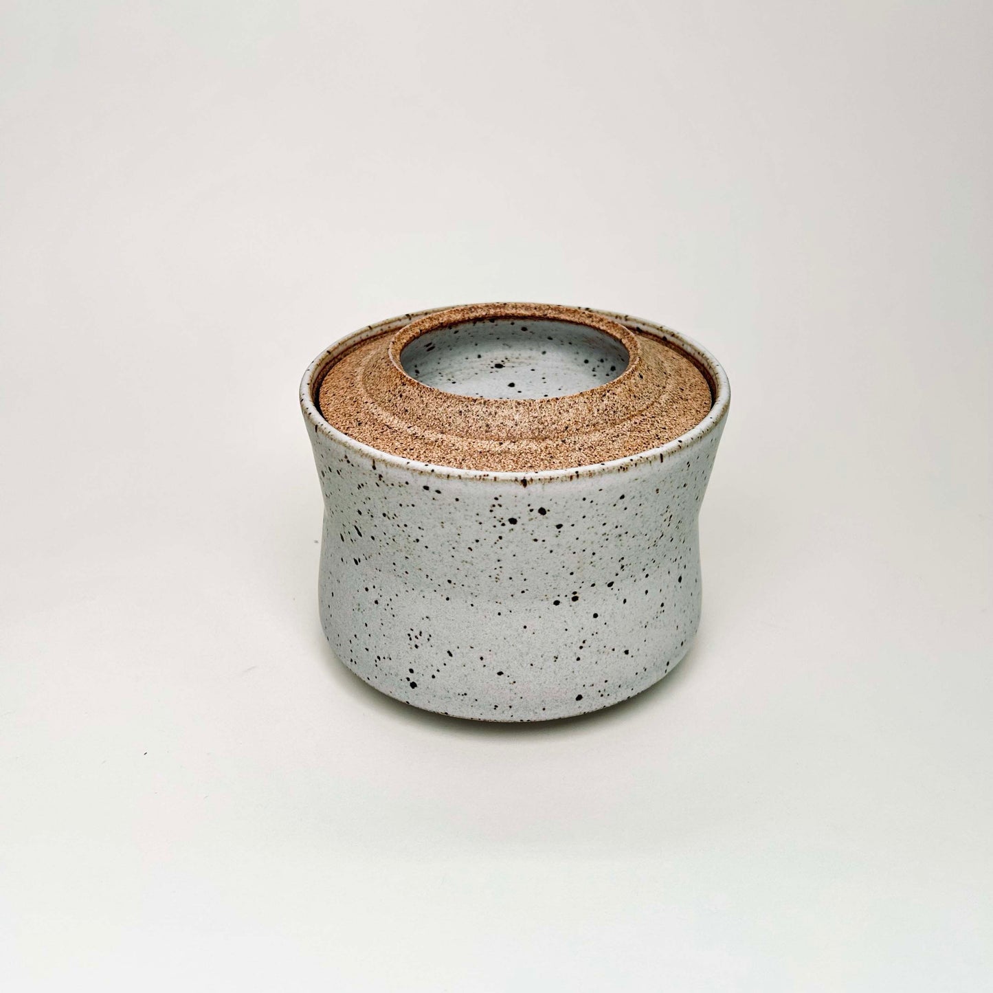 Wide, Angular Lidded Vessel in White