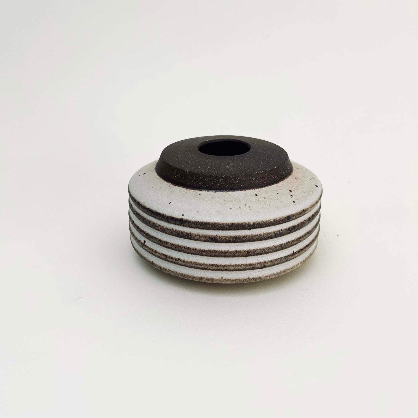 Collared Ribbed Vase in Mocha Creme