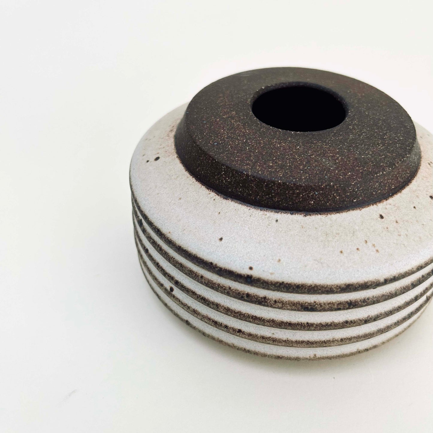 Collared Ribbed Vase in Mocha Creme