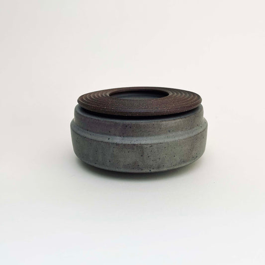 Wide, Cylindrical Lidded Vessel in Greige