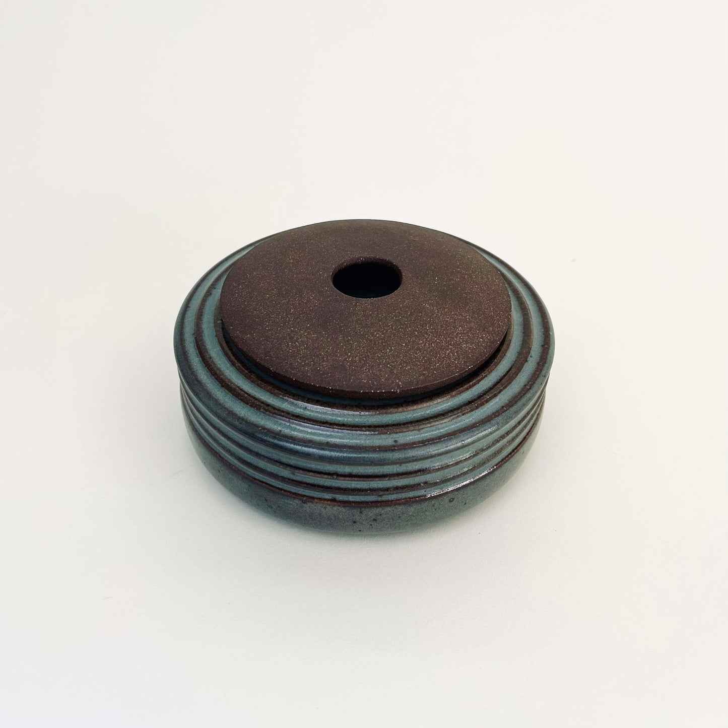 Wide Ribbed Cylindrical Lidded Vessel in Celadon