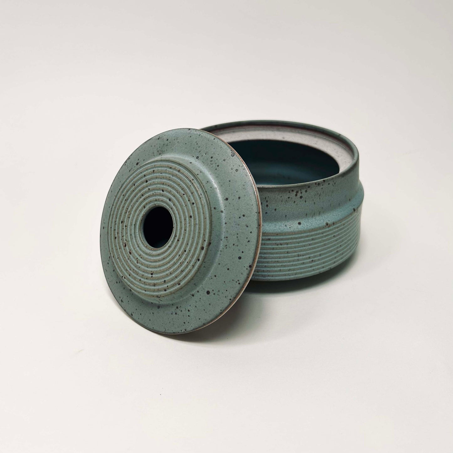 Wide Tapered Lidded Vessel in Sky Blue