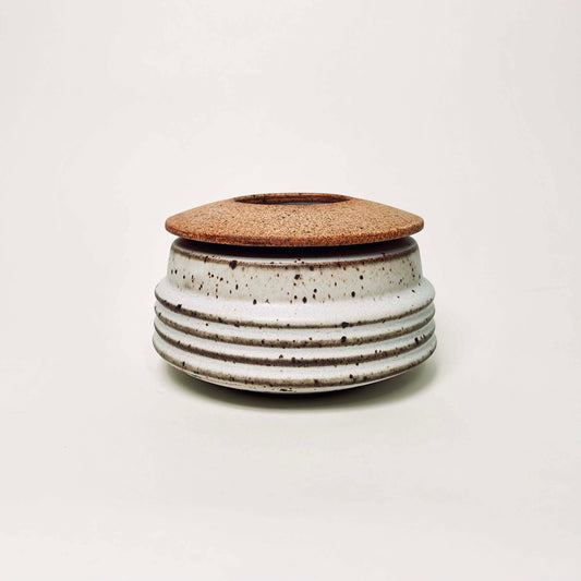 Ribbed Cylindrical Lidded Vessel in Matte White