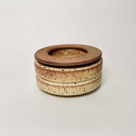 Wide, Cylindrical Vessel w/ Linear Textured Lid in Yellow Salt