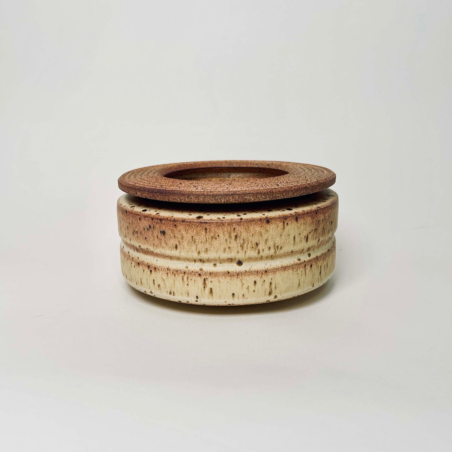 Wide, Cylindrical Vessel w/ Linear Textured Lid in Yellow Salt