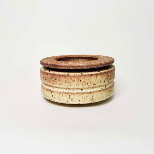 Wide, Cylindrical Vessel w/ Linear Textured Lid in Yellow Salt