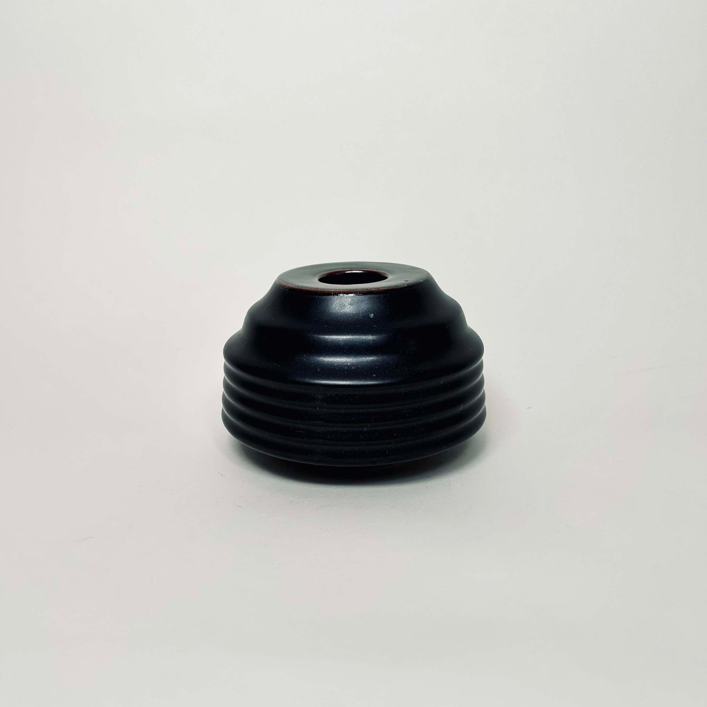 Cylindrical Textured Bud Vase in Satin Black/Oil Spot