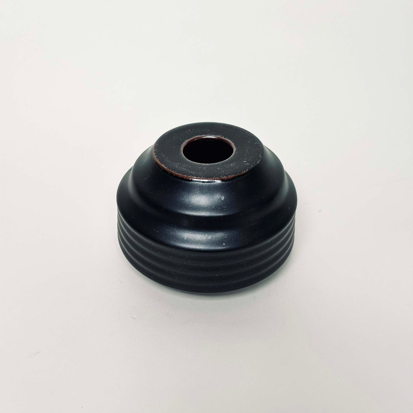 Cylindrical Textured Bud Vase in Satin Black/Oil Spot