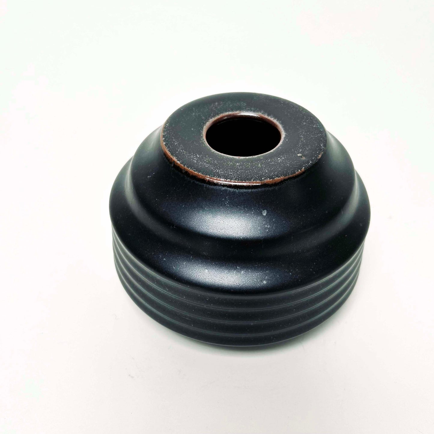 Cylindrical Textured Bud Vase in Satin Black/Oil Spot