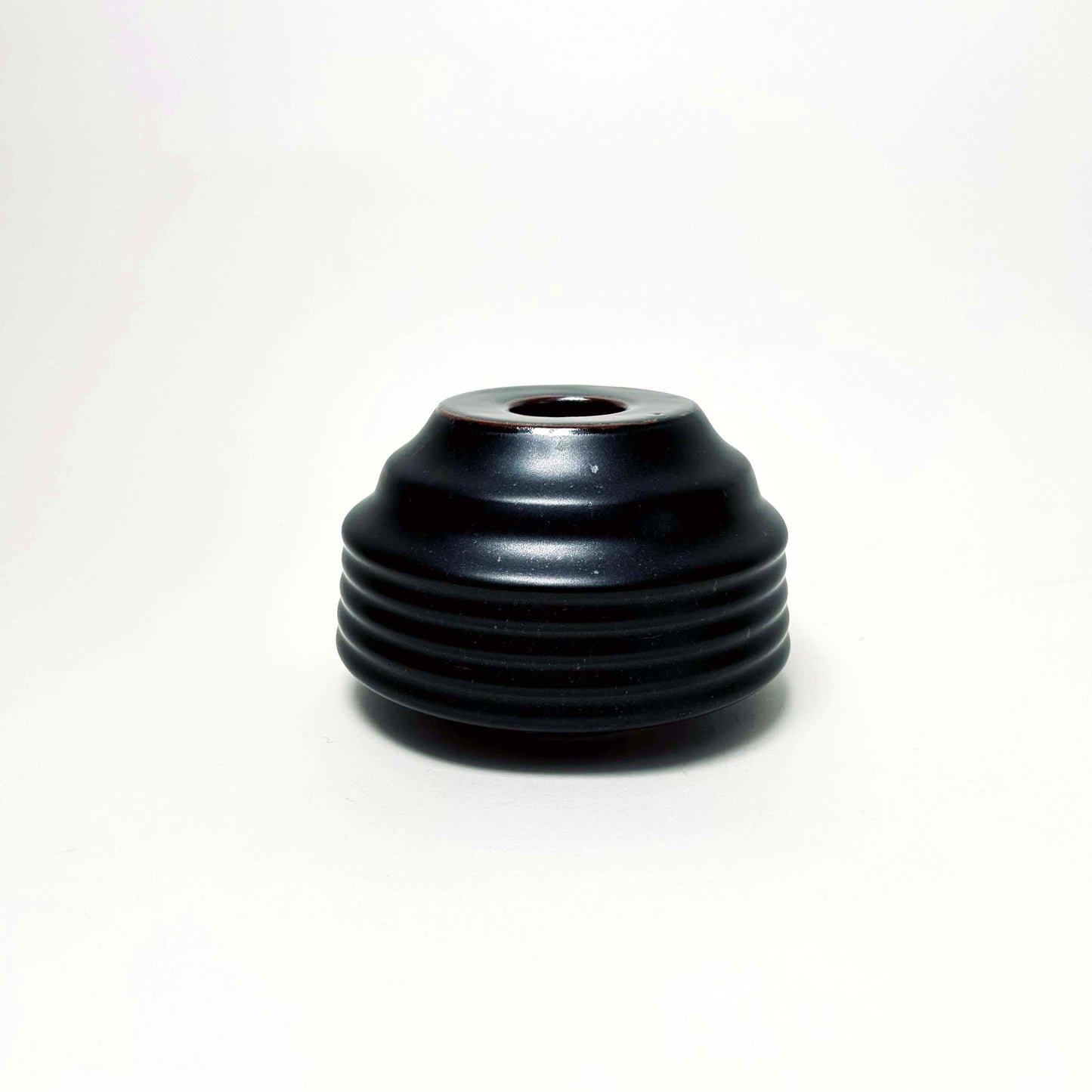 Cylindrical Textured Bud Vase in Satin Black/Oil Spot