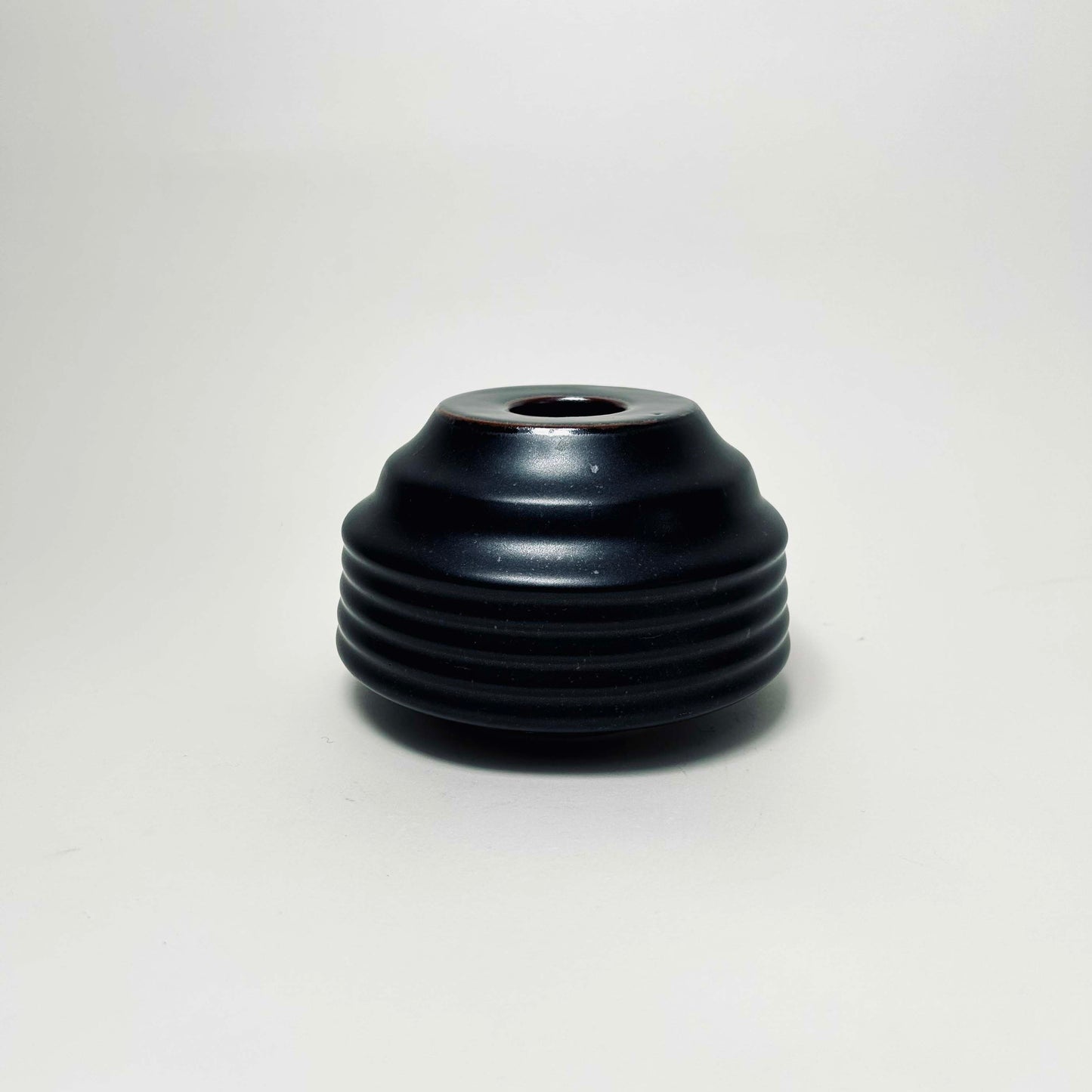 Cylindrical Textured Bud Vase in Satin Black/Oil Spot