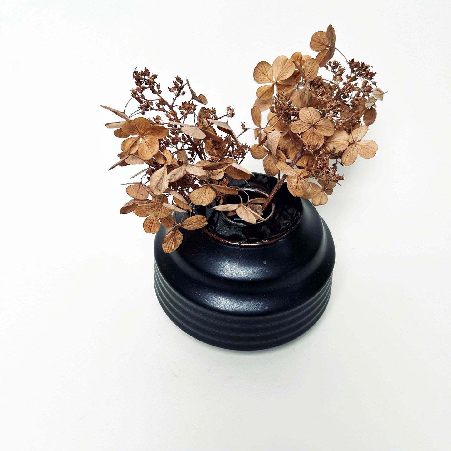 Cylindrical Textured Bud Vase in Satin Black/Oil Spot
