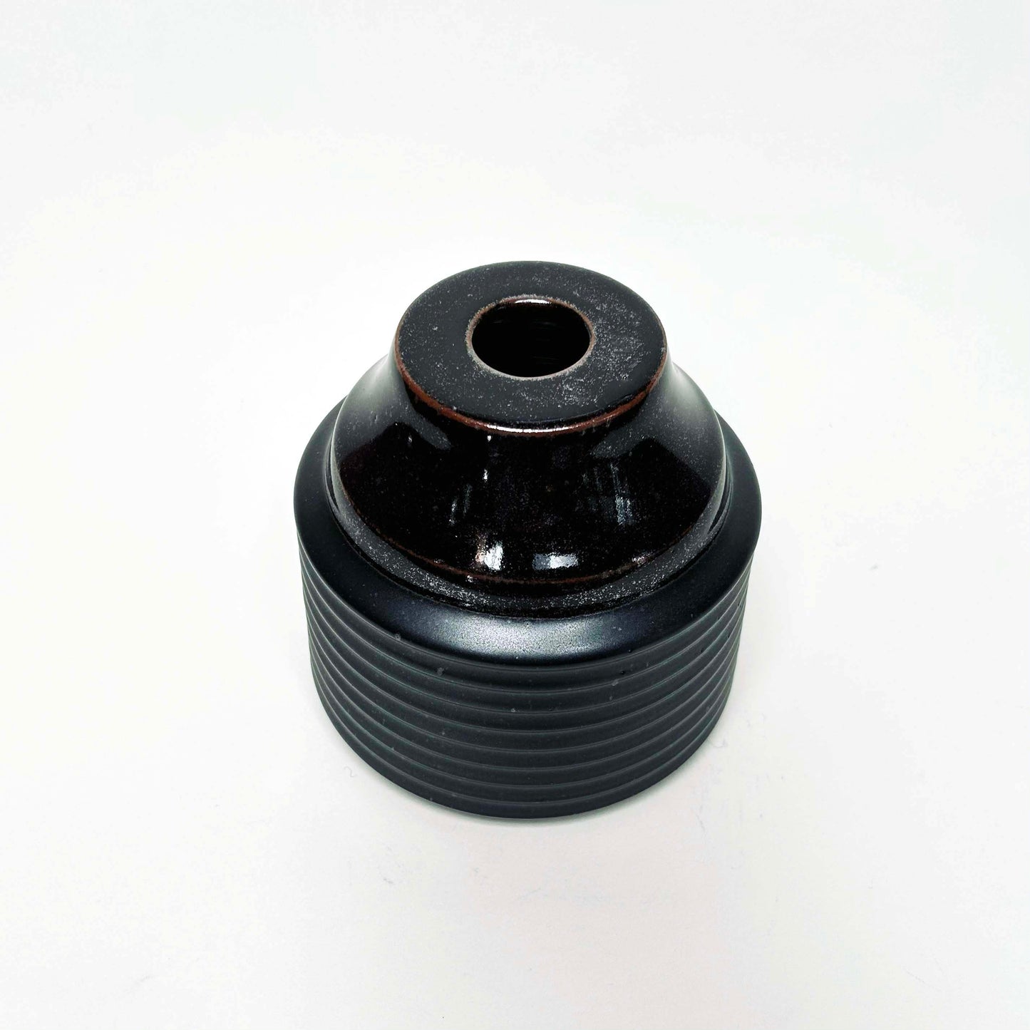 Cylindrical Ribbed Vase in Satin Black, No.3