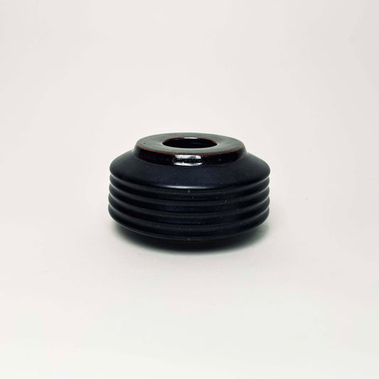 Small, Collared Ribbed Vase in Satin Black/Oil Spot