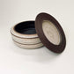 Wide, Cylindrical Vessel w/ Linear Textured Lid in Mocha Creme