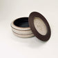 Wide, Cylindrical Vessel w/ Linear Textured Lid in Mocha Creme