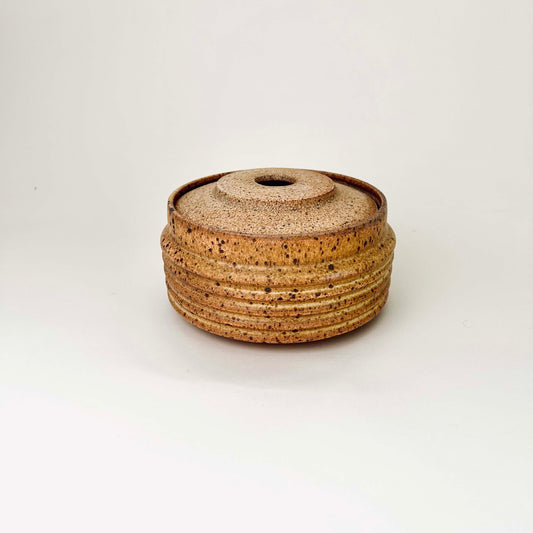 Cylindrical Ribbed Vessel w/ Inset Lid in Yellow Salt