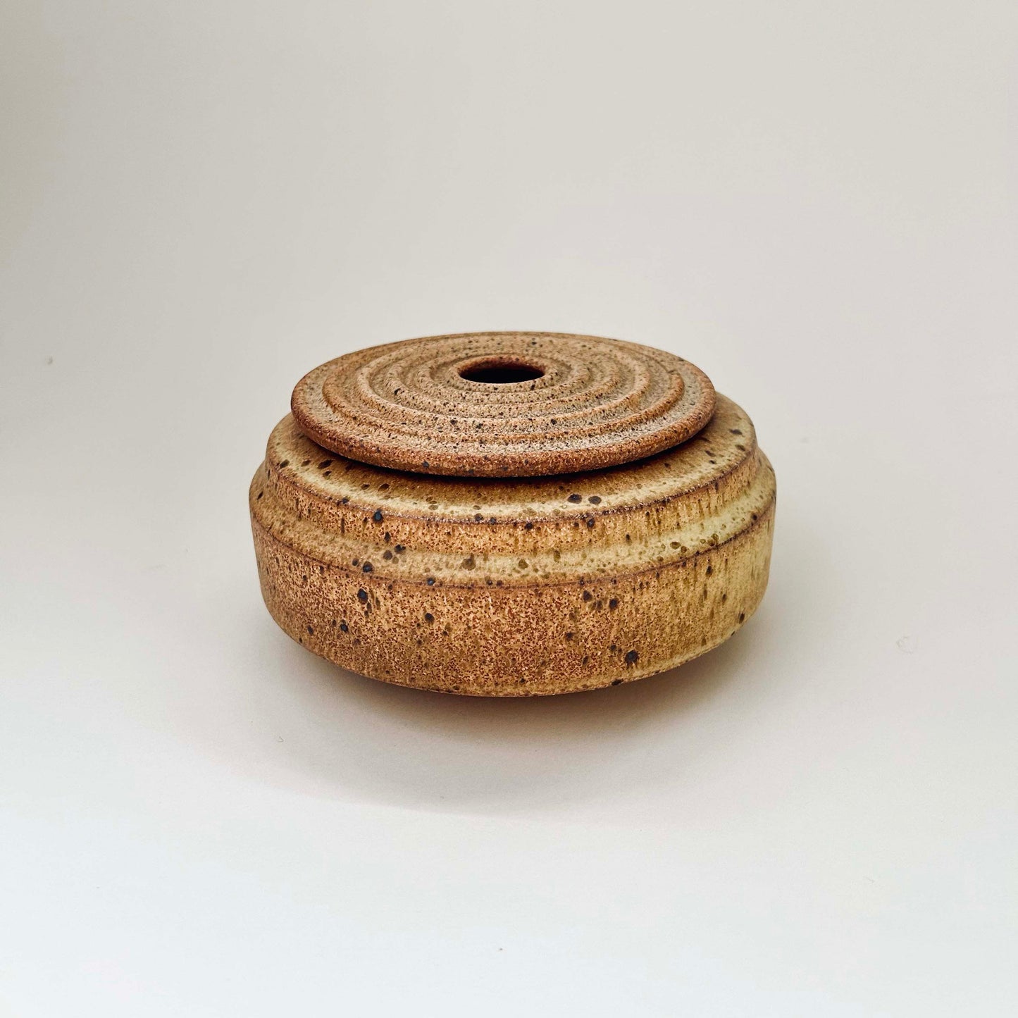 Angular Vessel w/ Ribbed Textured Lid in Yellow Salt