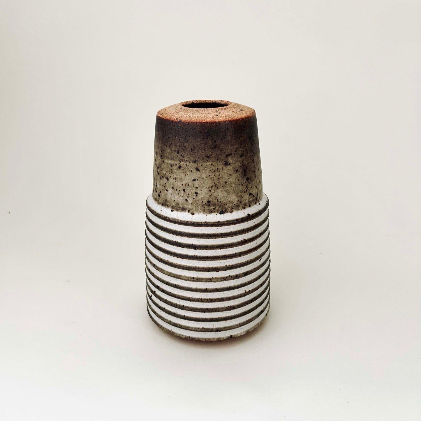 Tapered Ribbed Vase in Mocha White