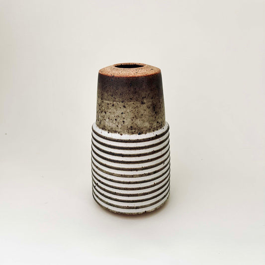 Tapered Ribbed Vase in Mocha White