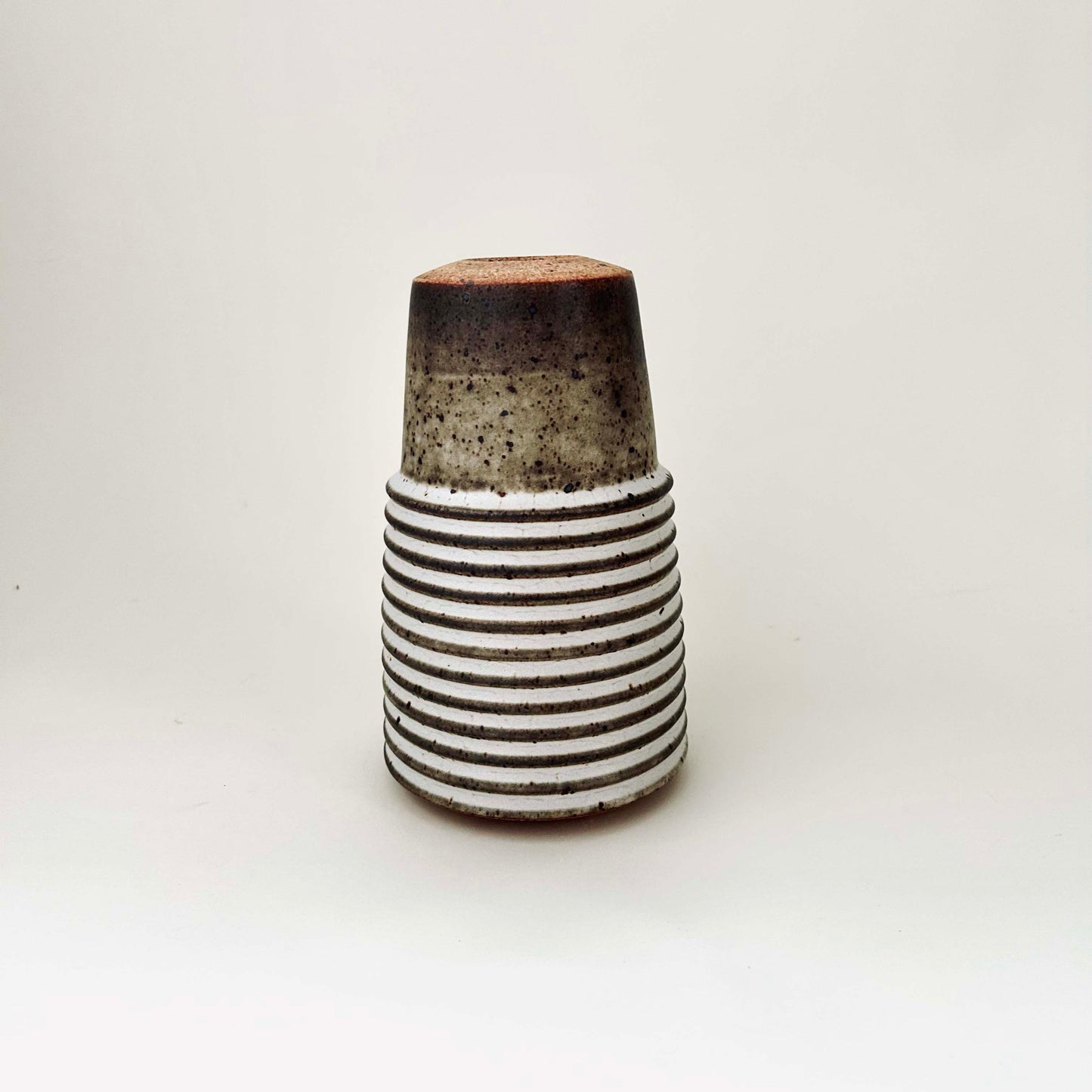 Tapered Ribbed Vase in Mocha White