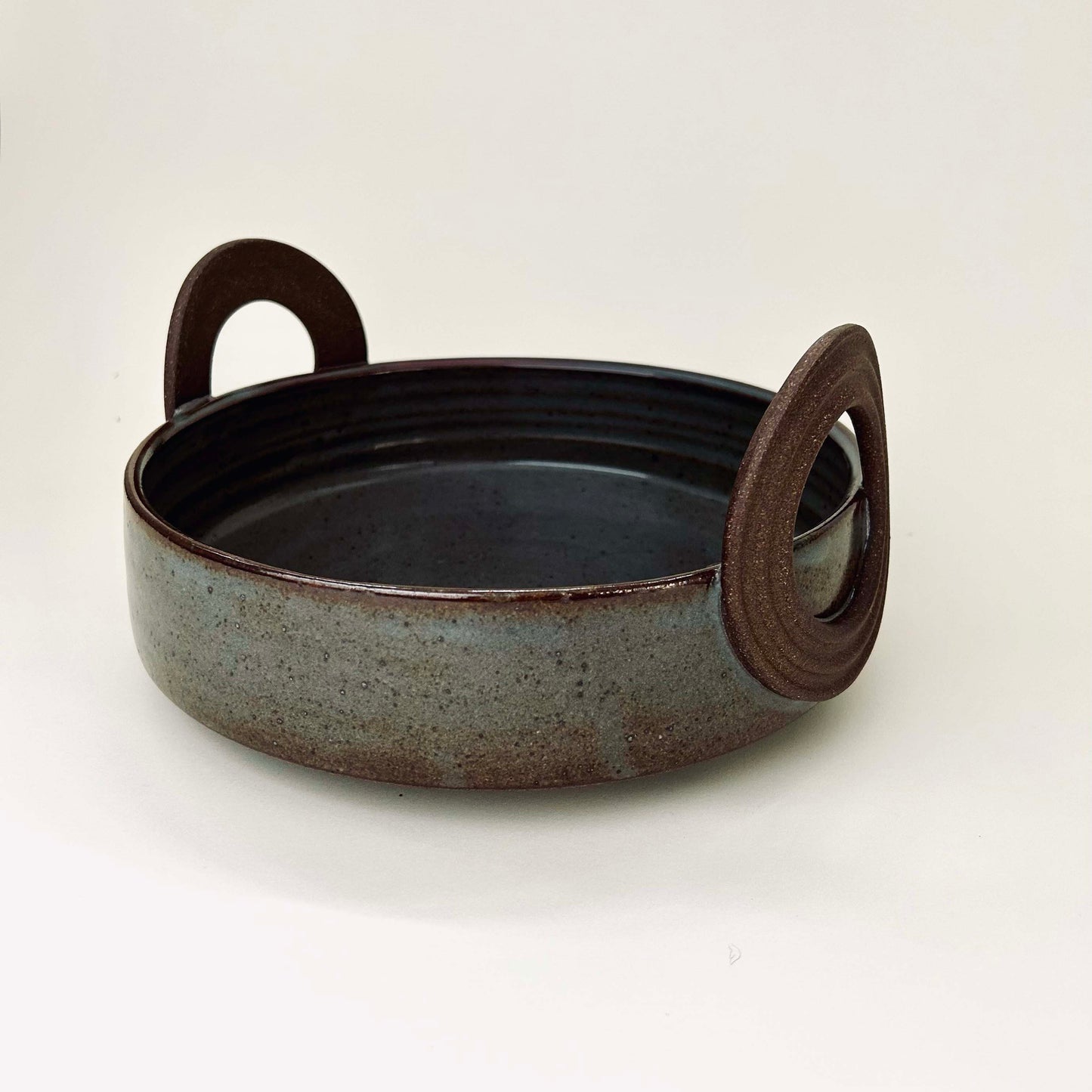 Serving Bowl w/ Ribbed Handles in Celadon