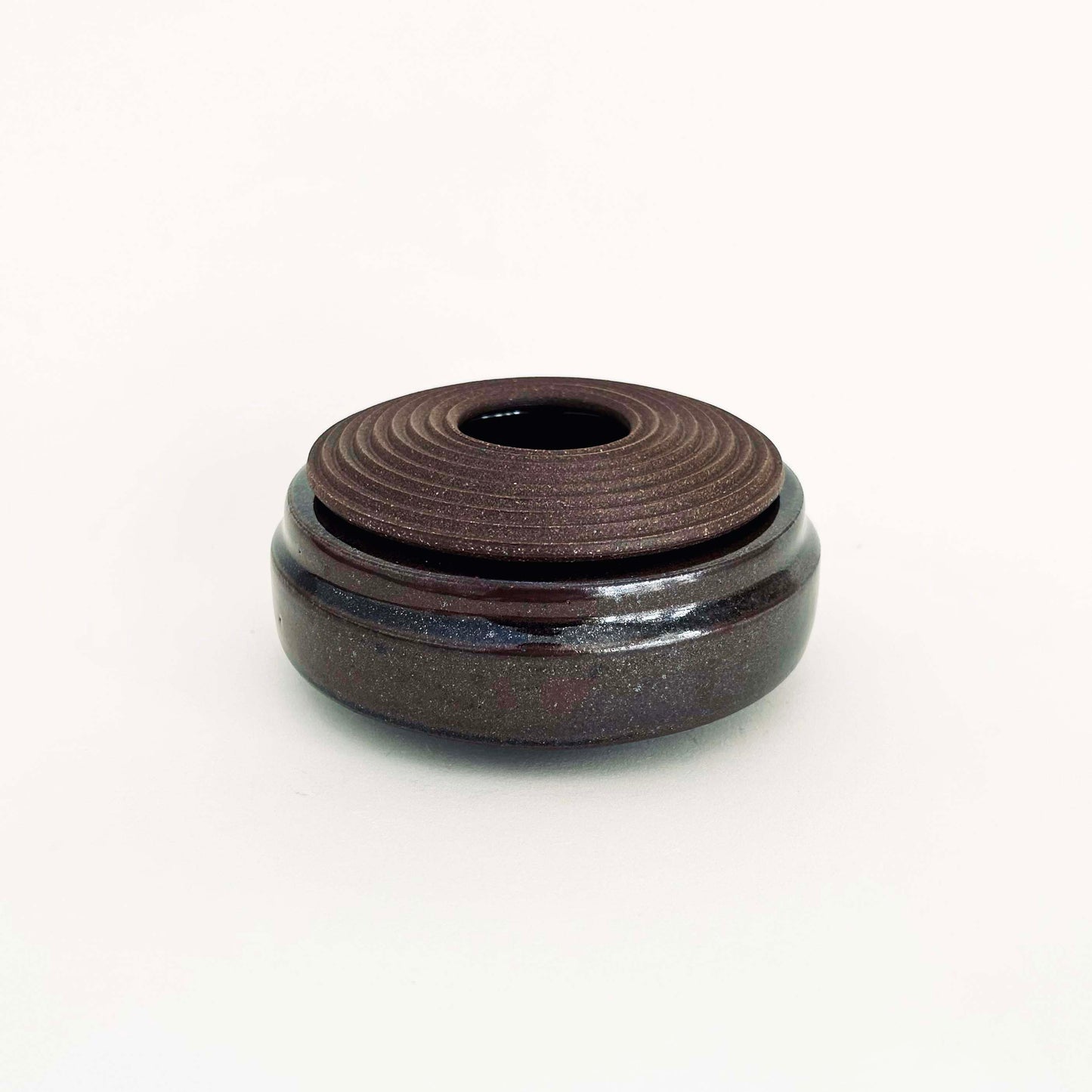 Cylindrical Vessel w/ Textured Lid in Oil Spot