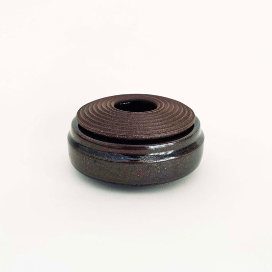 Cylindrical Vessel w/ Textured Lid in Oil Spot
