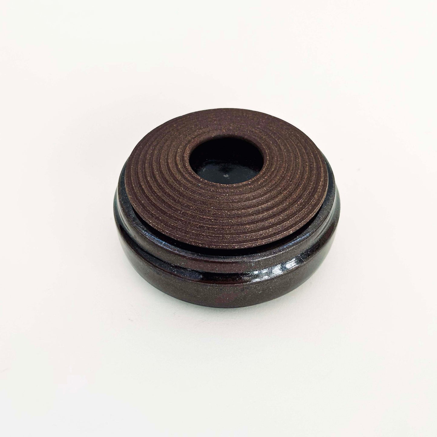 Cylindrical Vessel w/ Textured Lid in Oil Spot