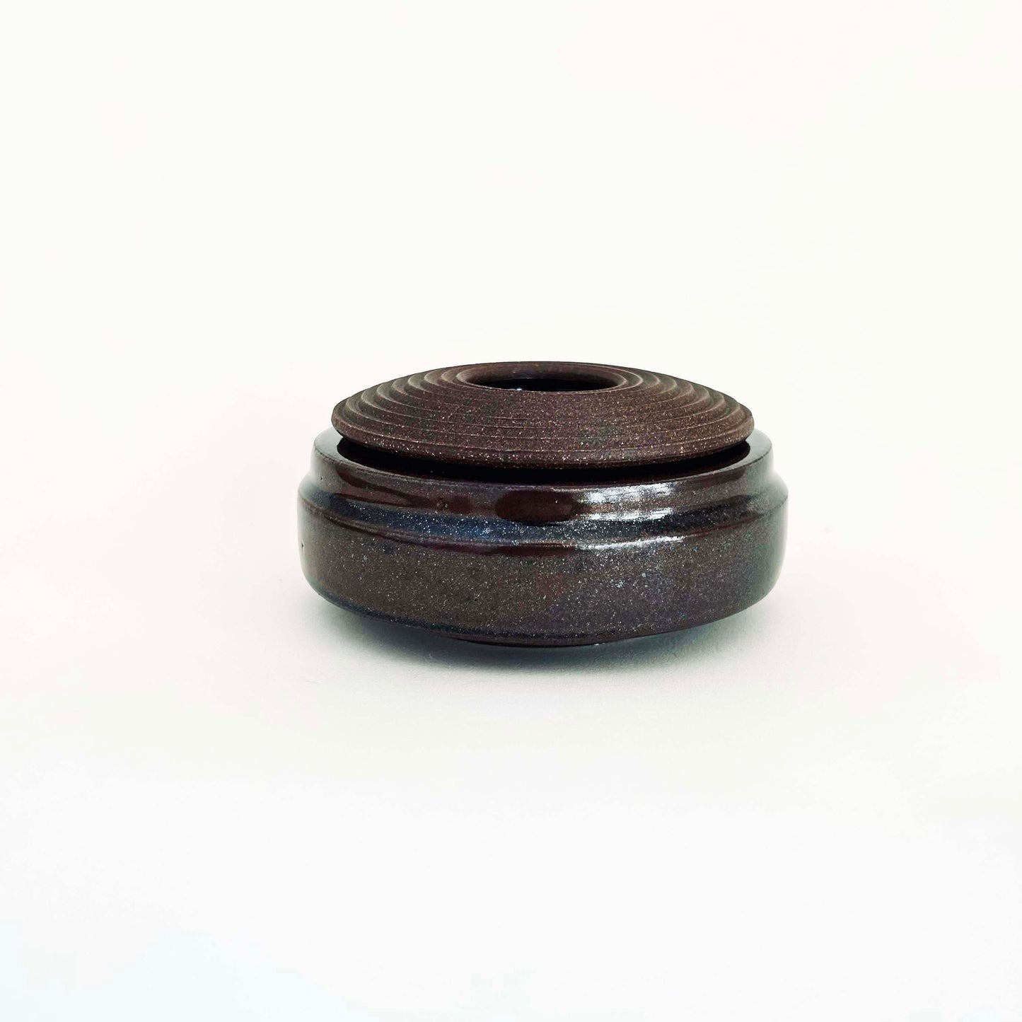 Cylindrical Vessel w/ Textured Lid in Oil Spot