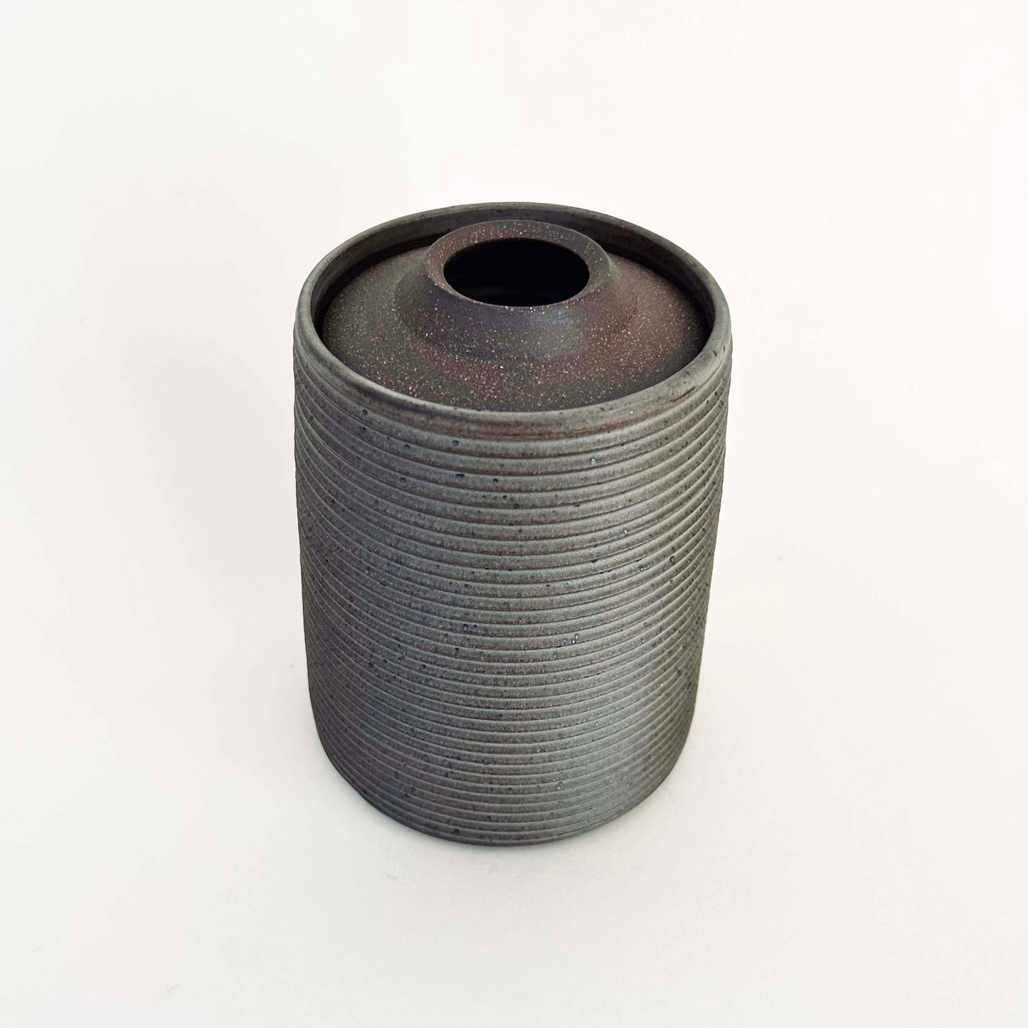 Tall Tapered Vessel w/ Angular Lid in Greige