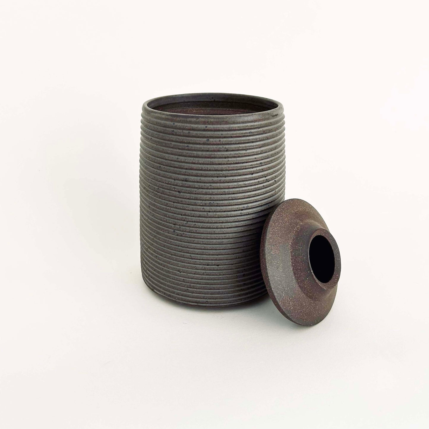 Tall Tapered Vessel w/ Angular Lid in Greige